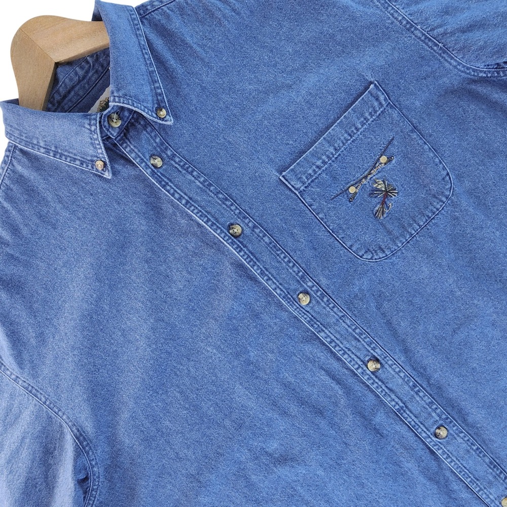 Northern Elements Denim Shirt Men XL Blue Short Sleeve Fishing Fly Cotton